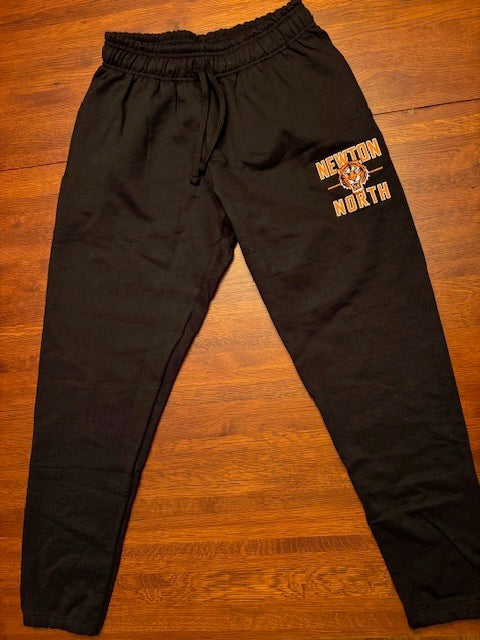 Newton North Tiger Face Black Sweatpants, Elastic Bottom