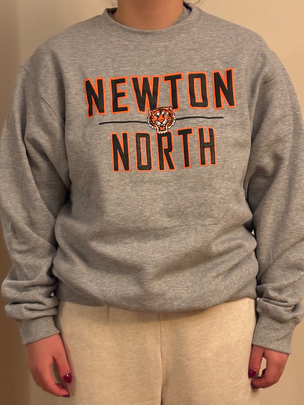 Newton North Tigers Crew Neck Sweatshirt, Grey