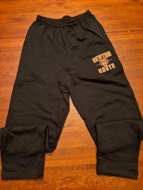 Newton North Tiger Face Black Sweatpants, Open Bottom